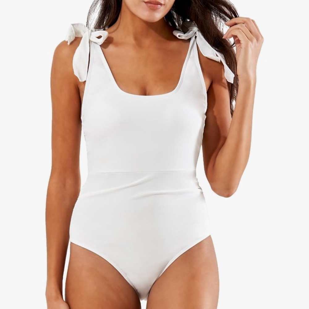 White Tie Strap One Piece Swimsuit